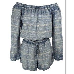 Cloth & Stone Anthropologie Striped Chambray Romper Soft Tencel Off Shoulder XS